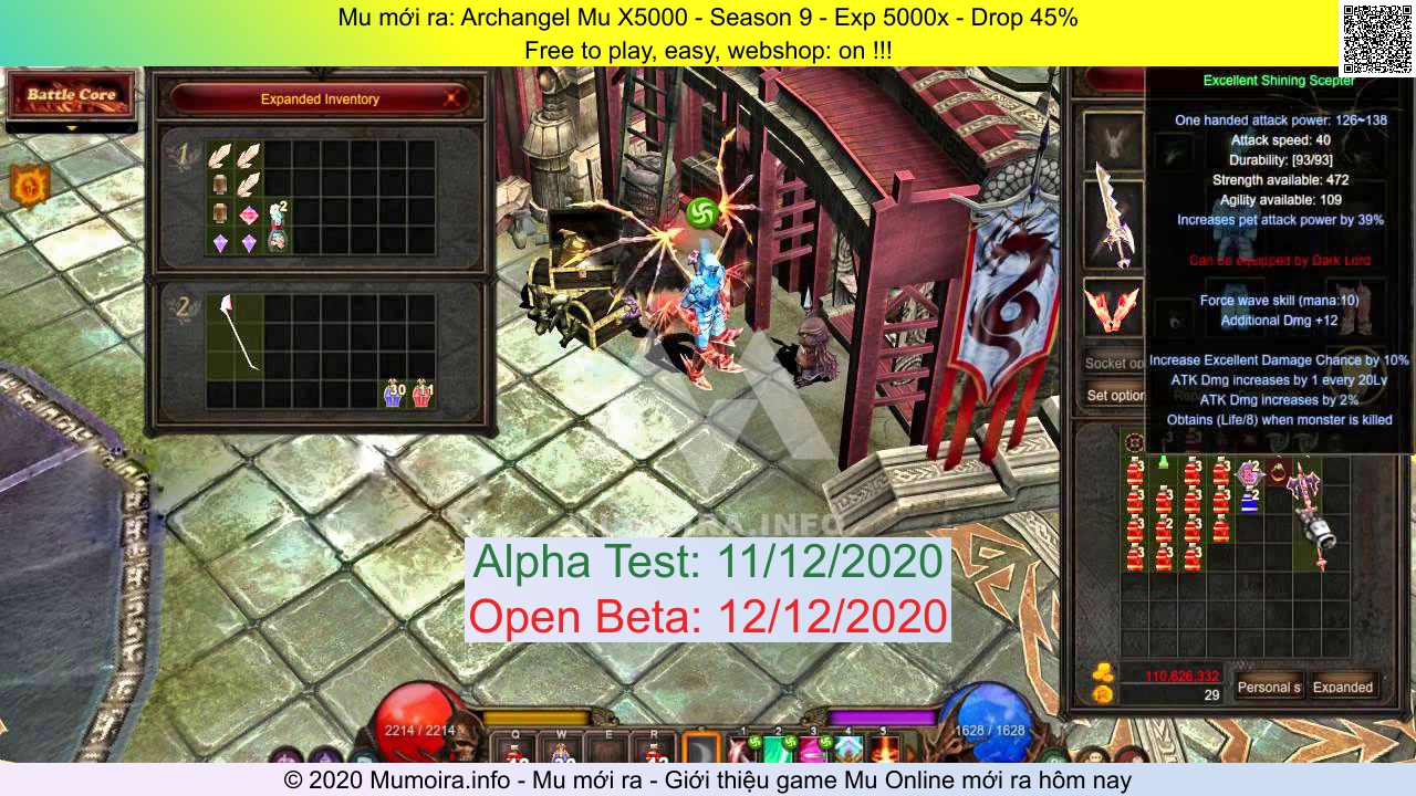 Mu mới ra, Archangel Mu X5000, archangelmu.online, Mu Online, Mu SS9 mới ra, Mu Test tháng 12 2020, Free to play, easy, webshop: on !!!, Season 9