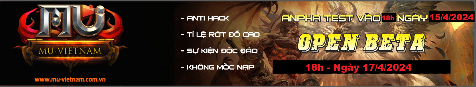 Game Mu Online PC private lậu mới ra tháng 4 2024: Mu Việt Nam - Season 6 - Exp 100x - Drop 1% - Alpha Test 15/04/2024 - Open Beta 17/04/2024