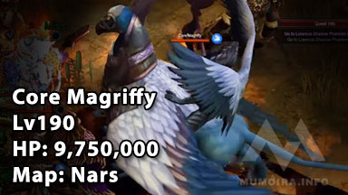 Core Magriffy: cấp độ 190, máu 9.750.000, bản đồ Nars